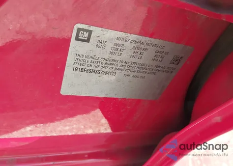 2016 Chevrolet Cruze Lt Auto from USA, damaged, VIN 1G1BE5SM3G7284113